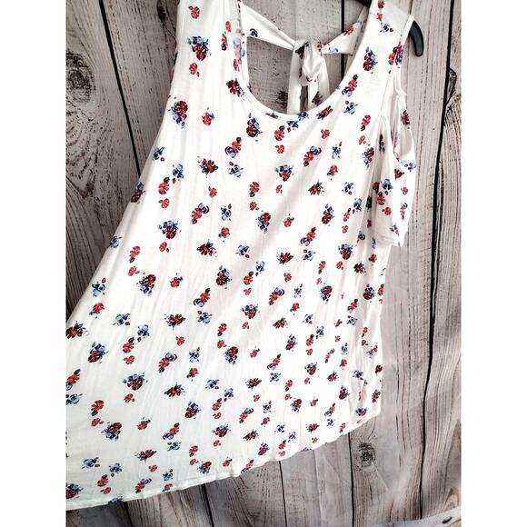 Lane Bryant NEW White Floral Tie Back Flutter Sleeve Cold Shoulder Swing Top 2X - Picture 5 of 10